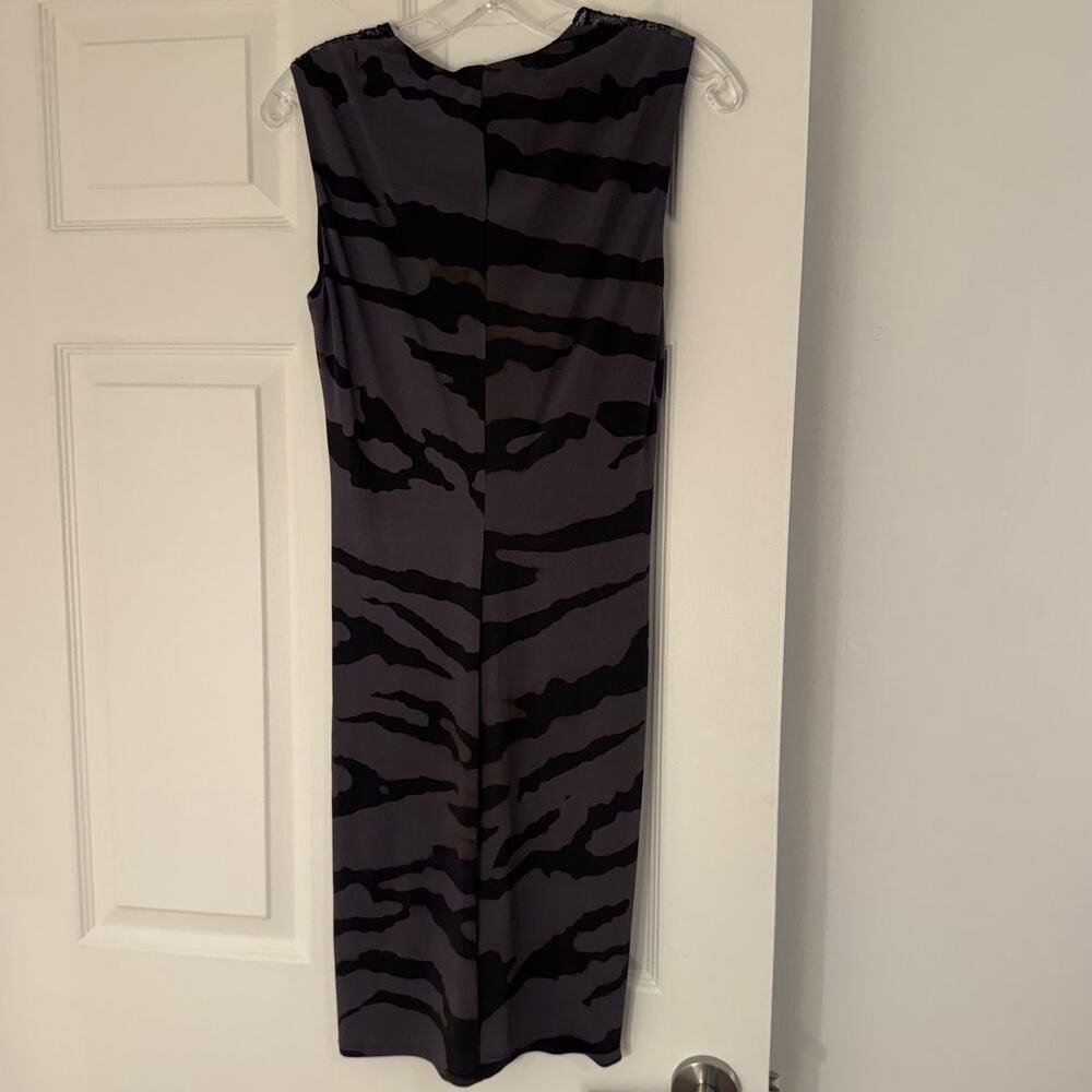 NWT Roberto Cavalli Zebra Print Ruched Dress Lace Shoulder Bodycon IT 42 US 6 - Picture 2 of 5